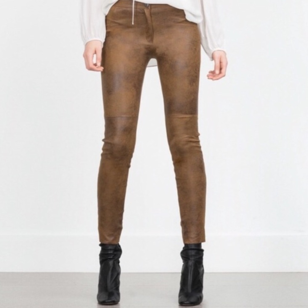 brown faux suede/leather pants
